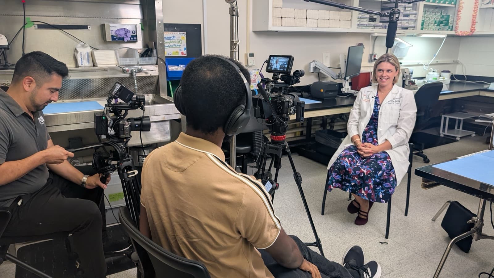 A team member during an interview shoot from a recent 1708 Media production week.